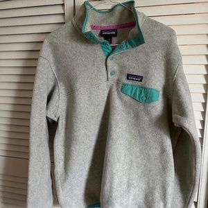 Patagonia Womens Medium Oatmeal Heather Teal Synchilla Fleece